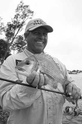 Wayne Bale with a Hastings River bream which took a Berkley 1” Gulp Shrimp.